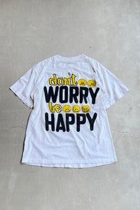 MADE IN USA 80'S DON'T WORRY MESSAGE T-SHIRT  / WHITE [SIZE: L USED]