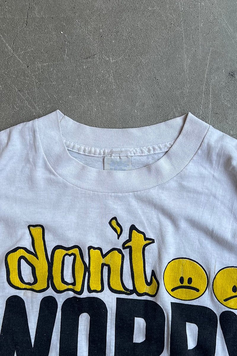 MADE IN USA 80'S DON'T WORRY MESSAGE T-SHIRT / WHITE [SIZE: L USED]