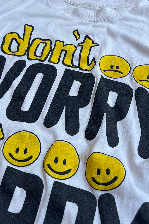 MADE IN USA 80'S DON'T WORRY MESSAGE T-SHIRT / WHITE [SIZE: L USED]
