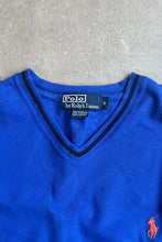 画像をギャラリービューアに読み込む, 90&#39;S V-NECK ONE POINT LOGO T-SHIRT  / BLUE [SIZE: M USED]
