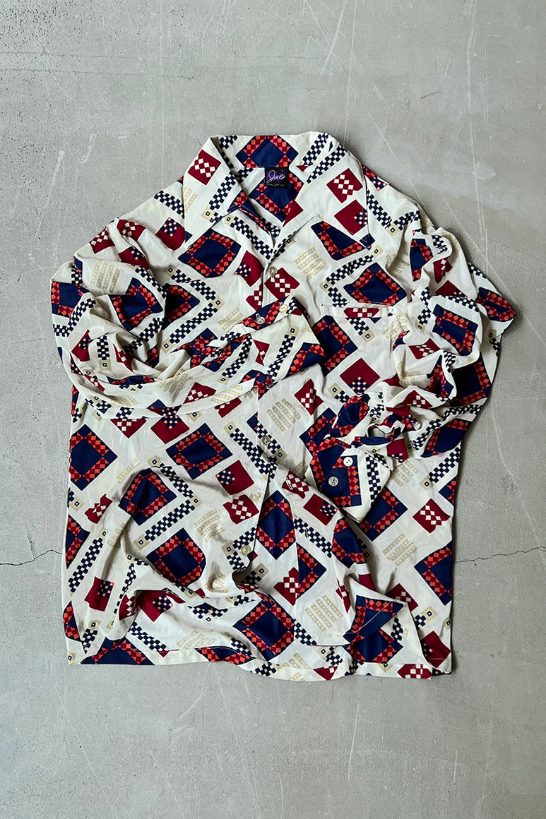 70'S L/S PATTERN SHIRT / IVORY [SIZE: L USED]