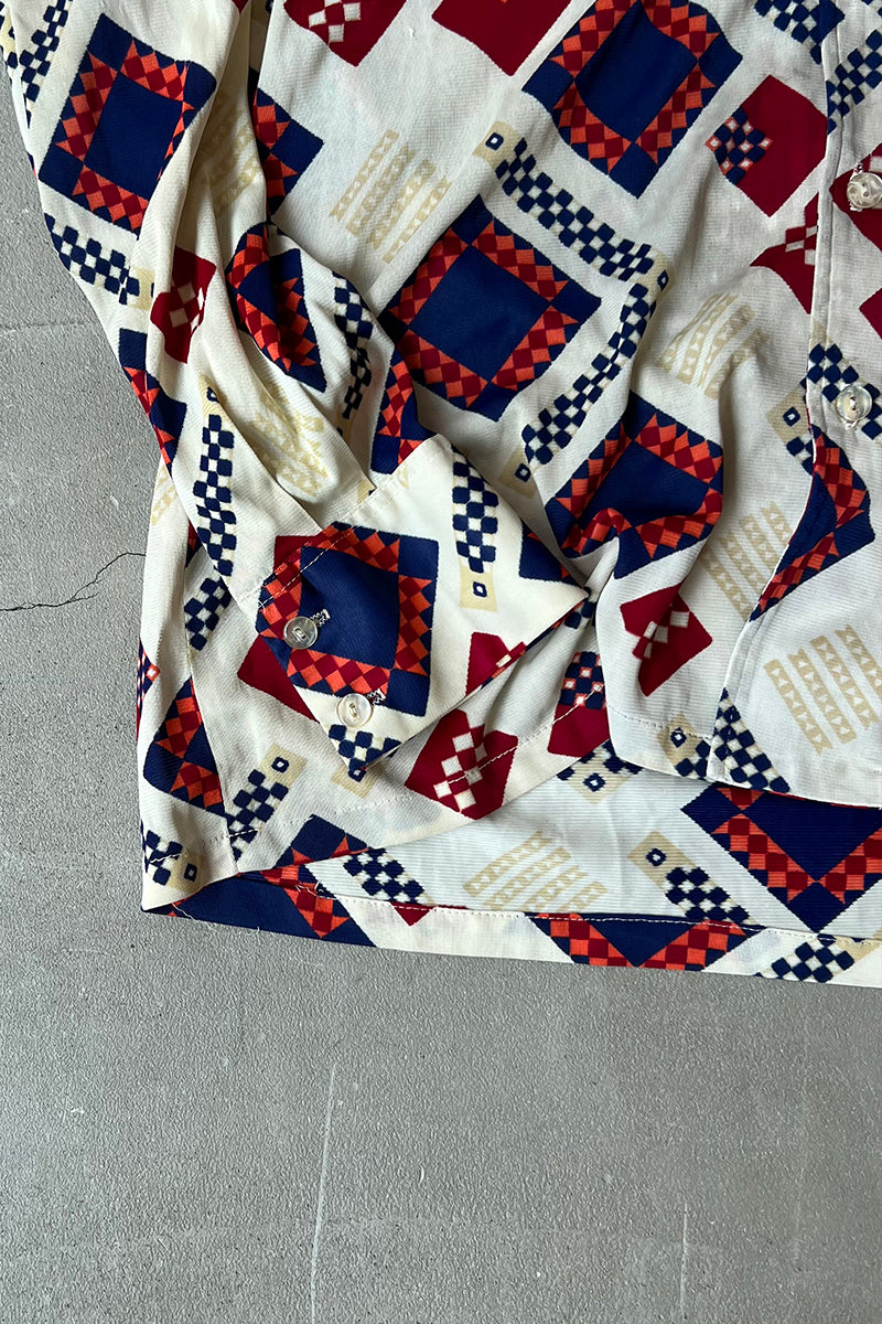 70'S L/S PATTERN SHIRT / IVORY [SIZE: L USED]