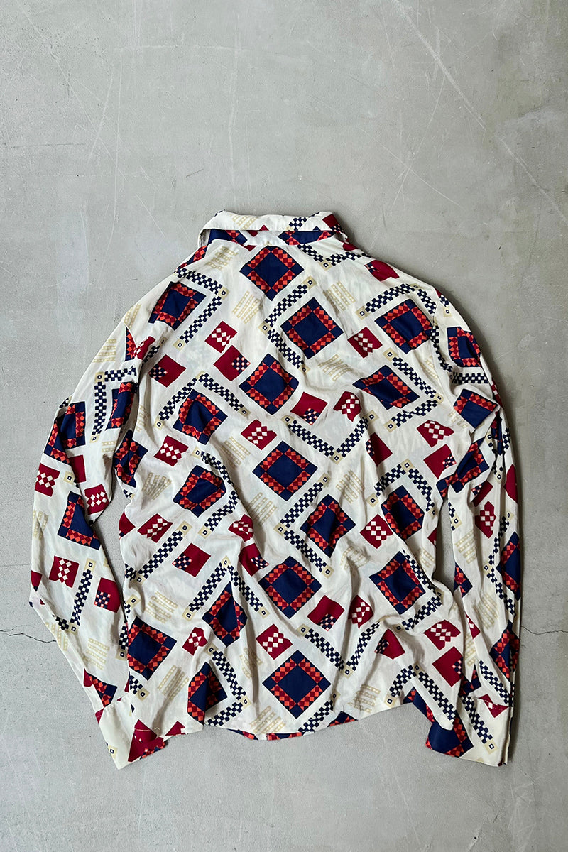 70'S L/S PATTERN SHIRT / IVORY [SIZE: L USED]