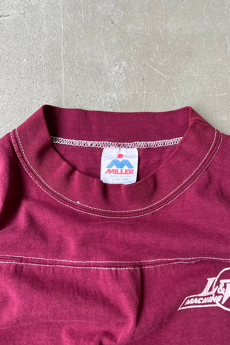 MADE IN USA 80s-90s PRINT T-SHIRT / BURGUNDY [SIZE: L USED]