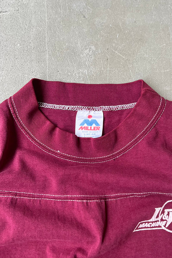MADE IN USA 80s-90s PRINT T-SHIRT / BURGUNDY [SIZE: L USED]