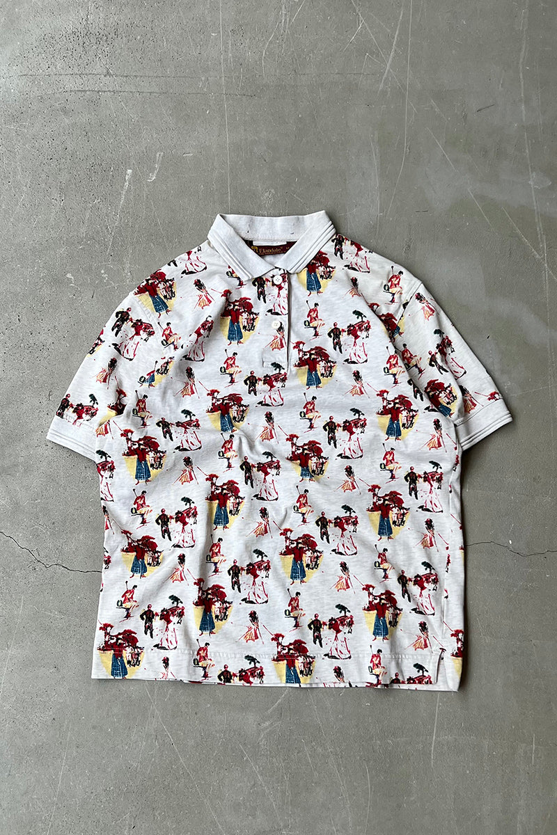 90'S S/S PATTERNED POLO SHIRT / IVORY [SIZE: M USED]