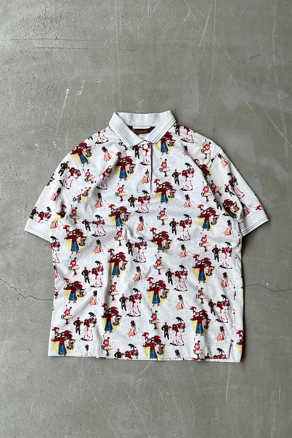 90'S S/S PATTERNED POLO SHIRT / IVORY [SIZE: M USED]
