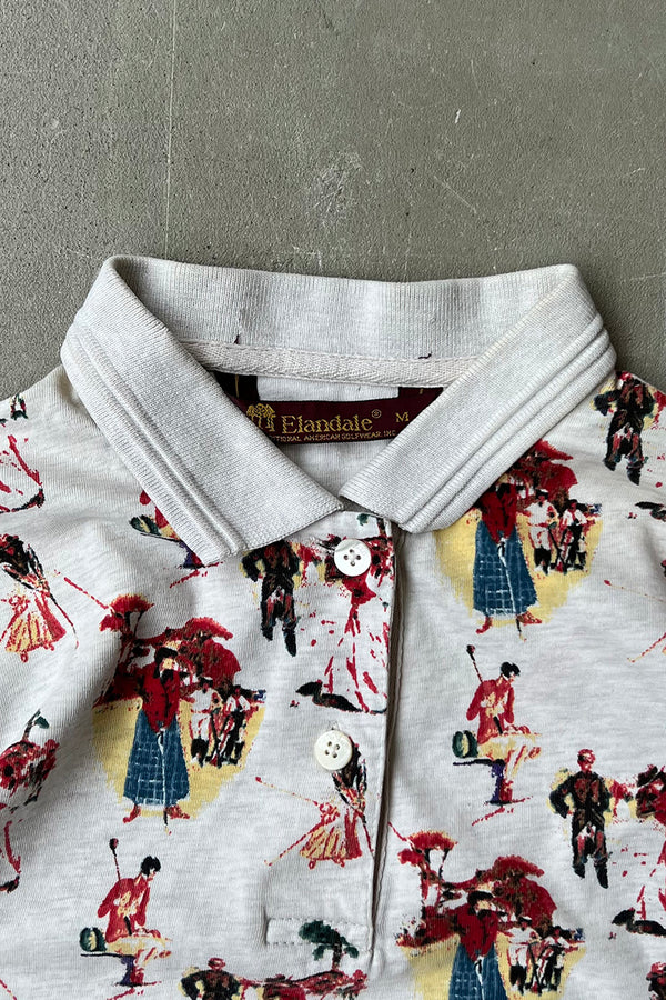 90'S S/S PATTERNED POLO SHIRT / IVORY [SIZE: M USED]