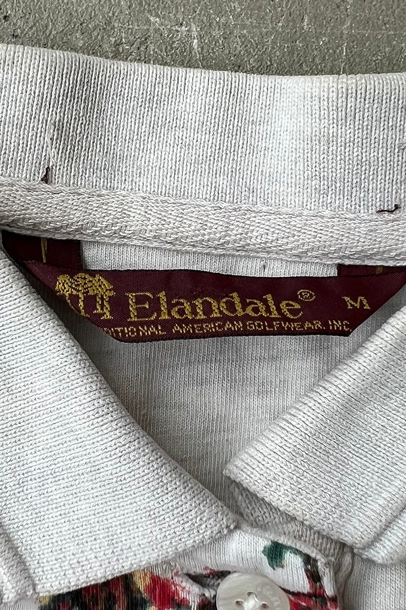 90'S S/S PATTERNED POLO SHIRT / IVORY [SIZE: M USED]