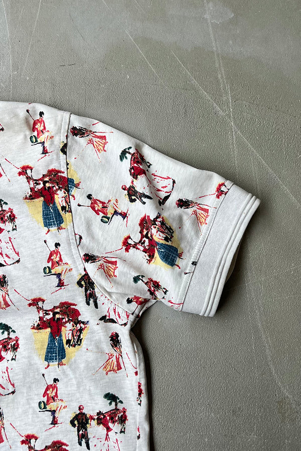 90'S S/S PATTERNED POLO SHIRT / IVORY [SIZE: M USED]
