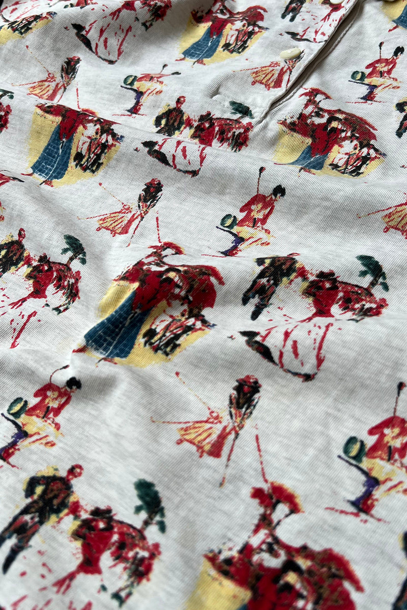 90'S S/S PATTERNED POLO SHIRT / IVORY [SIZE: M USED]