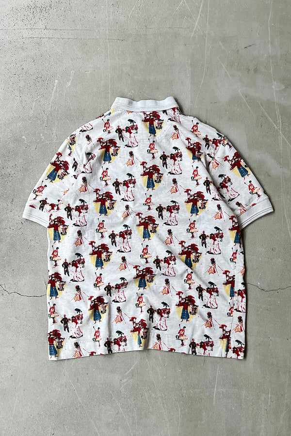 90'S S/S PATTERNED POLO SHIRT / IVORY [SIZE: M USED]