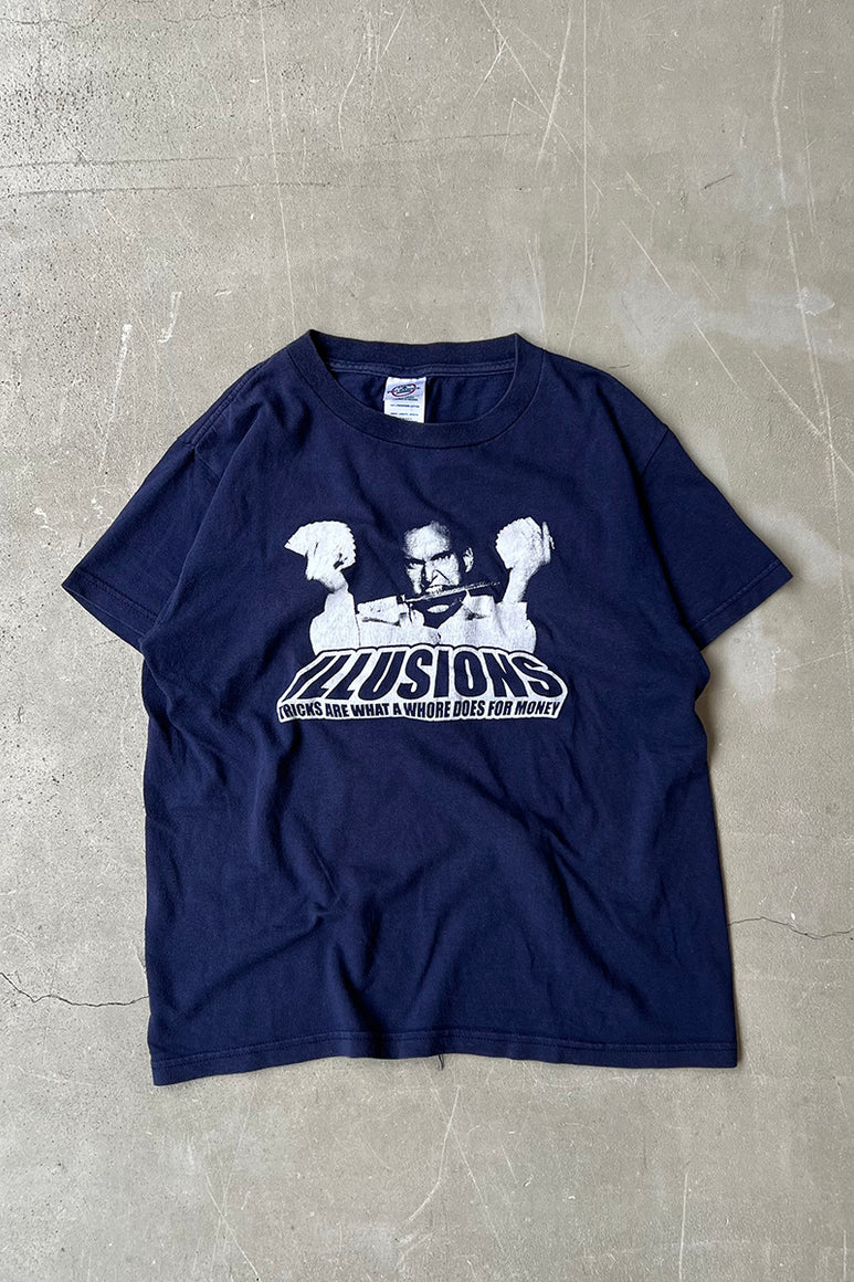 MADE IN MEXICO 90'S ILLUSIONS T-SHIRT / NAVY [SIZE: S USED]