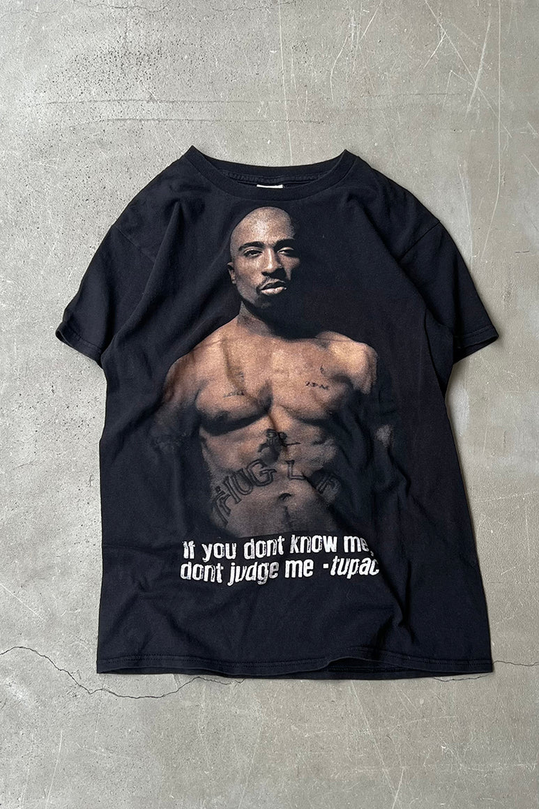 Y2K EARLY 00'S 2PAC MUSIC PRINT T-SHIRT / BLACK [SIZE: S USED]