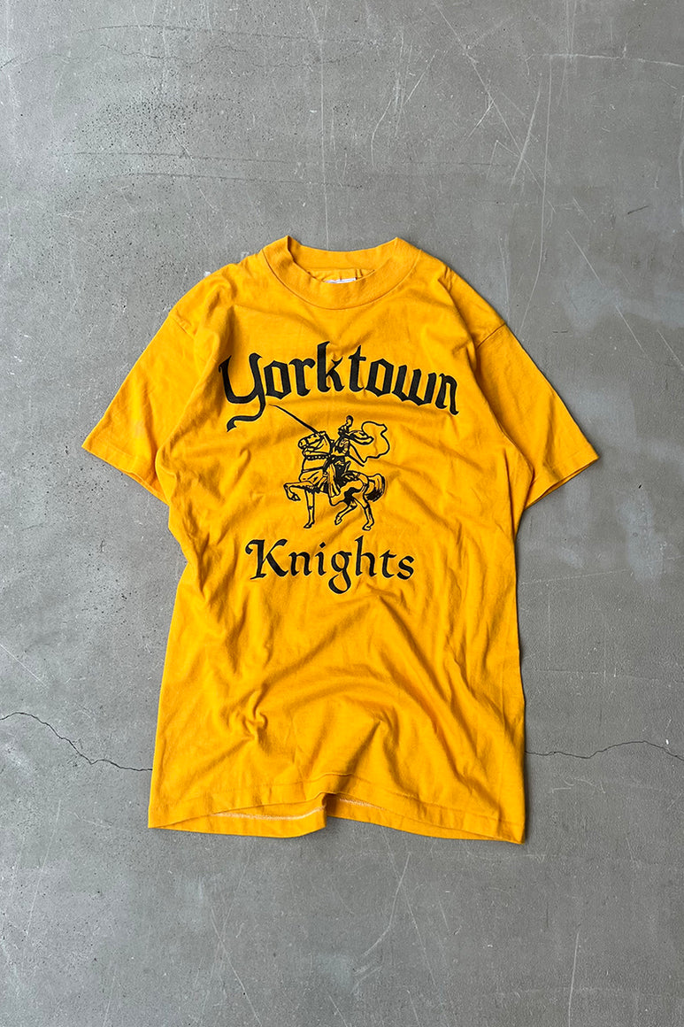 MADE IN USA 80'S YORKTOWN KNIGHTS T-SHIRT / YELLOW [SIZE: M USED]