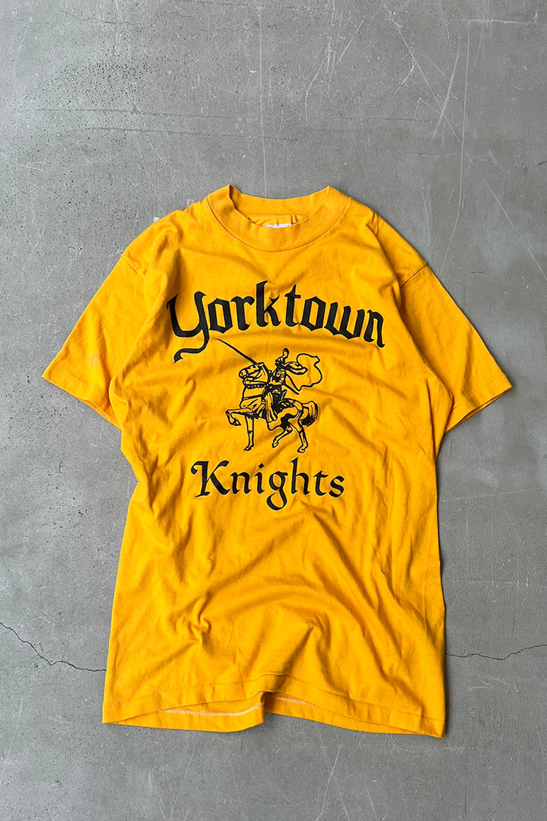 MADE IN USA 80'S YORKTOWN KNIGHTS T-SHIRT / YELLOW [SIZE: M USED]