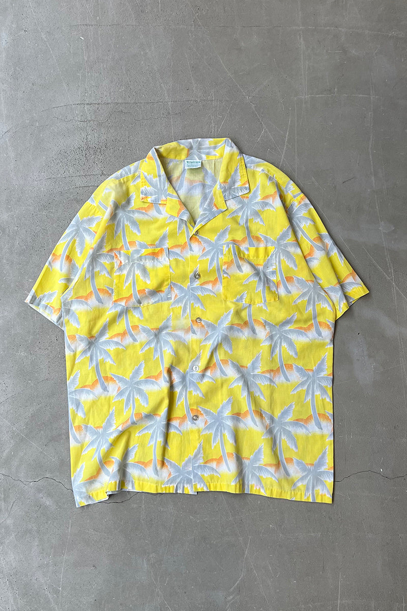 MADE IN USA 80'S S/S PATTERN SHIRT / YELLOW [SIZE: L USED]