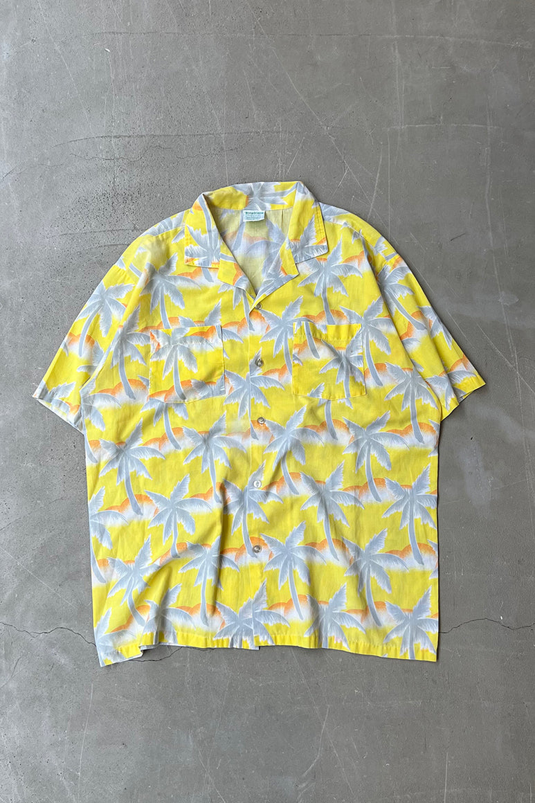 MADE IN USA 80'S S/S PATTERN SHIRT / YELLOW [SIZE: L USED]