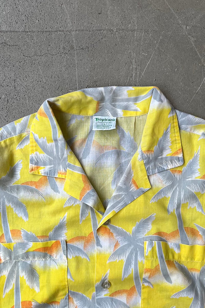 MADE IN USA 80'S S/S PATTERN SHIRT / YELLOW [SIZE: L USED]