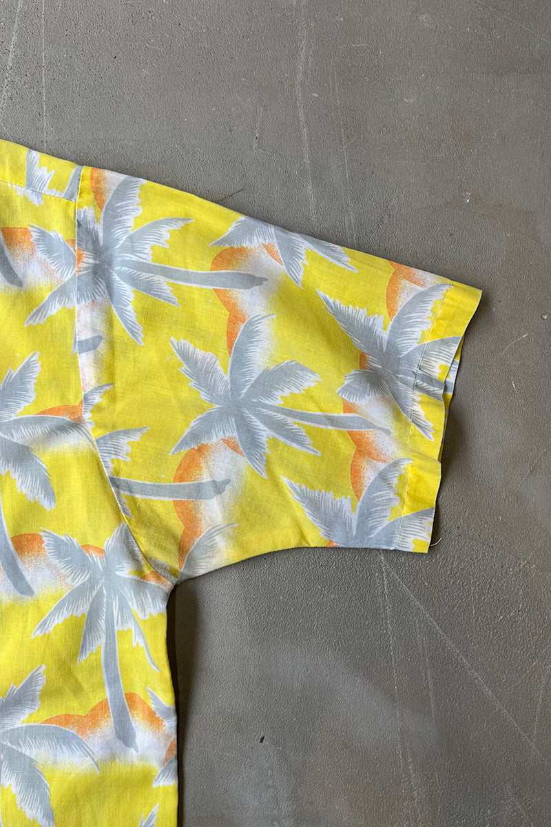 MADE IN USA 80'S S/S PATTERN SHIRT / YELLOW [SIZE: L USED]