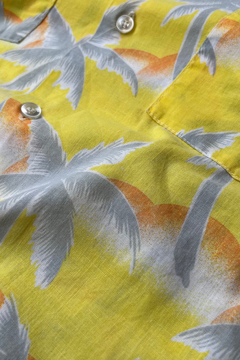 MADE IN USA 80'S S/S PATTERN SHIRT / YELLOW [SIZE: L USED]