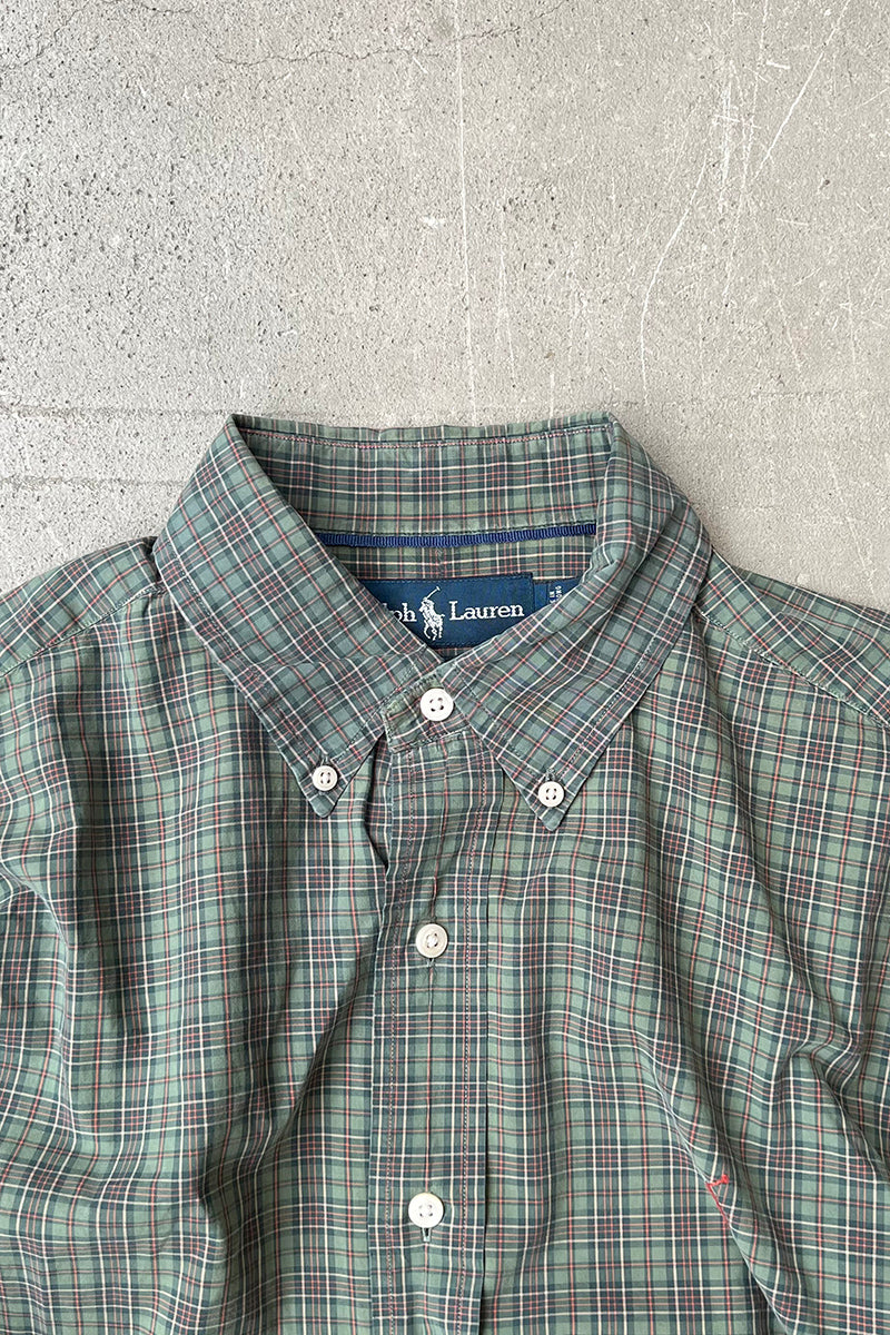 90'S CLASSIC FIT CHECK L/S BD SHIRT / GREEN [SIZE: M USED]
