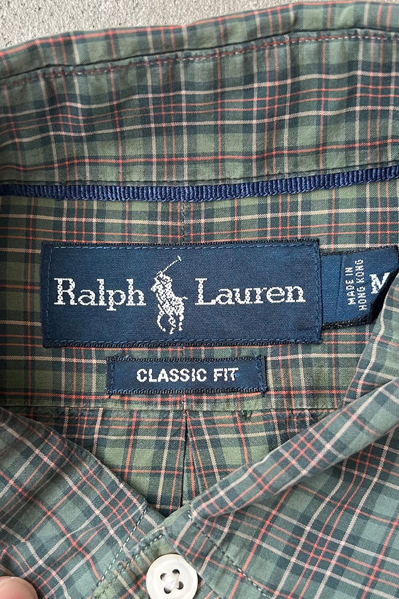 90'S CLASSIC FIT CHECK L/S BD SHIRT / GREEN [SIZE: M USED]