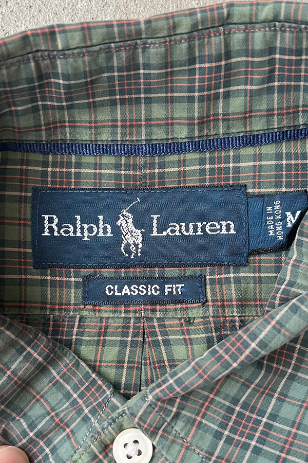 90'S CLASSIC FIT CHECK L/S BD SHIRT / GREEN [SIZE: M USED]