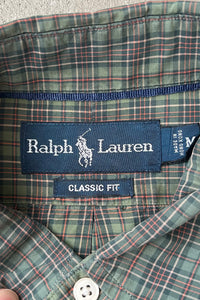 90'S CLASSIC FIT CHECK L/S BD SHIRT / GREEN [SIZE: M USED]