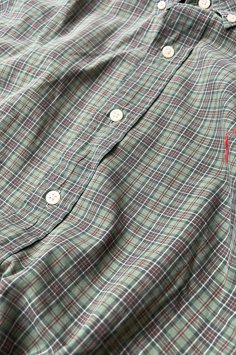 90'S CLASSIC FIT CHECK L/S BD SHIRT / GREEN [SIZE: M USED]