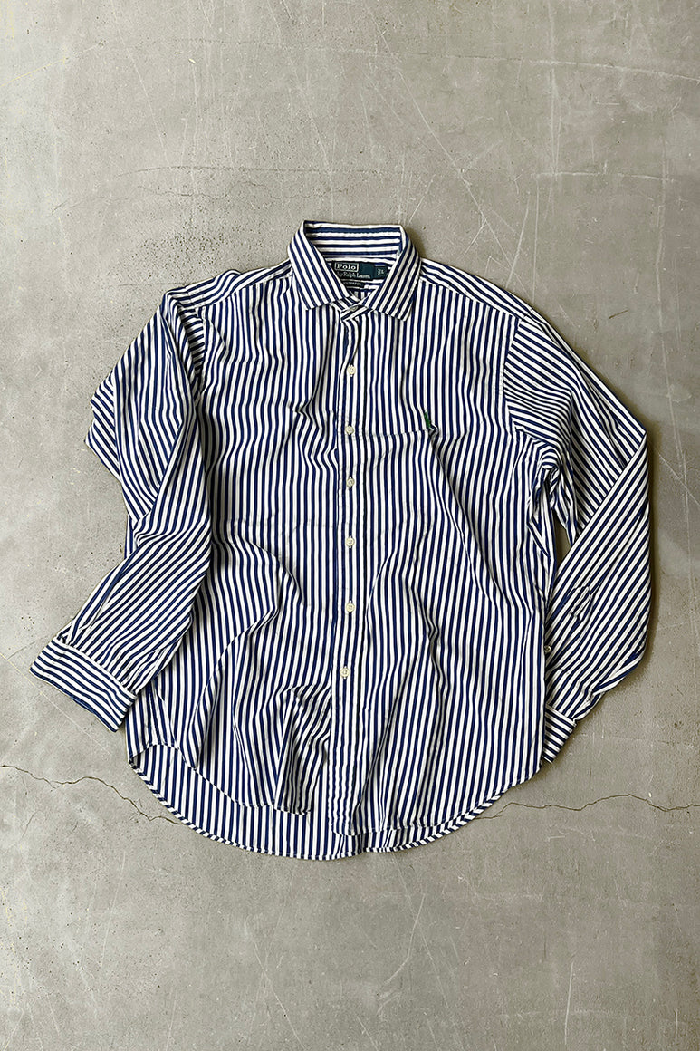 90'S WESTERTON L/S STRIPE SHIRT / WHITE [SIZE: L USED]