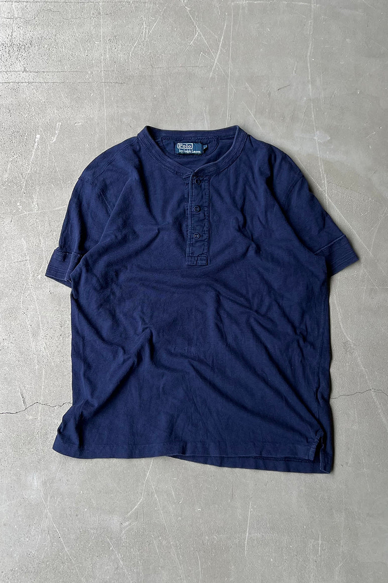 90'S HENLEY NECK T-SHIRT / NAVY [SIZE: L USED]