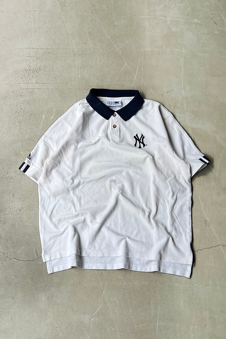 Y2K 01'S NY YANKEES S/S POLO SHIRT / WHITE [SIZE: L USED]