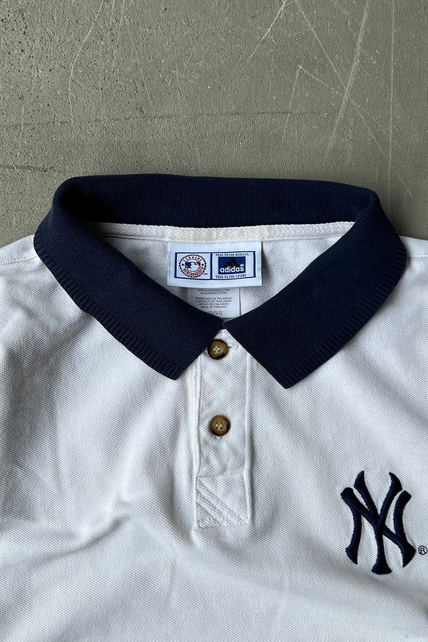 Y2K 01'S NY YANKEES S/S POLO SHIRT / WHITE [SIZE: L USED]