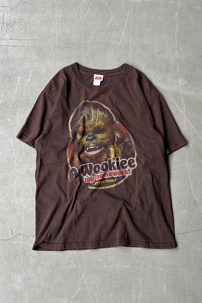 Y2K EARLY 00'S WOOKIE PRINT MOVIE T-SHIRT / BROWN [SIZE: L USED]