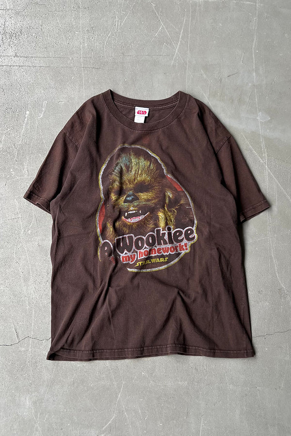 Y2K EARLY 00'S WOOKIE PRINT MOVIE T-SHIRT / BROWN [SIZE: L USED]