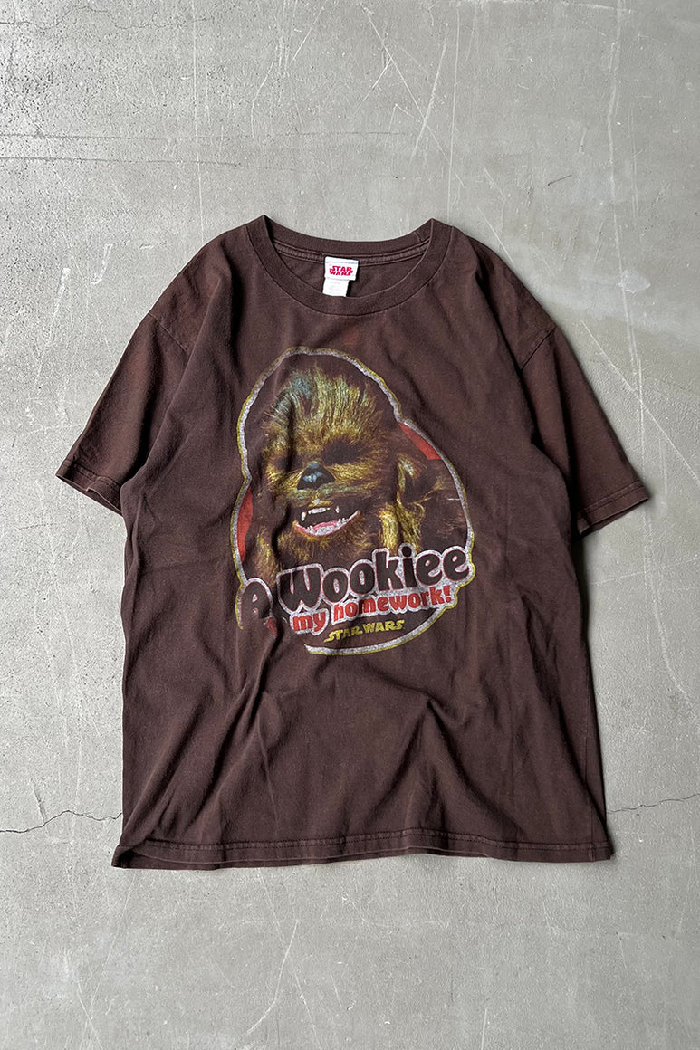 Y2K EARLY 00'S WOOKIE PRINT MOVIE T-SHIRT  / BROWN [SIZE: L USED]