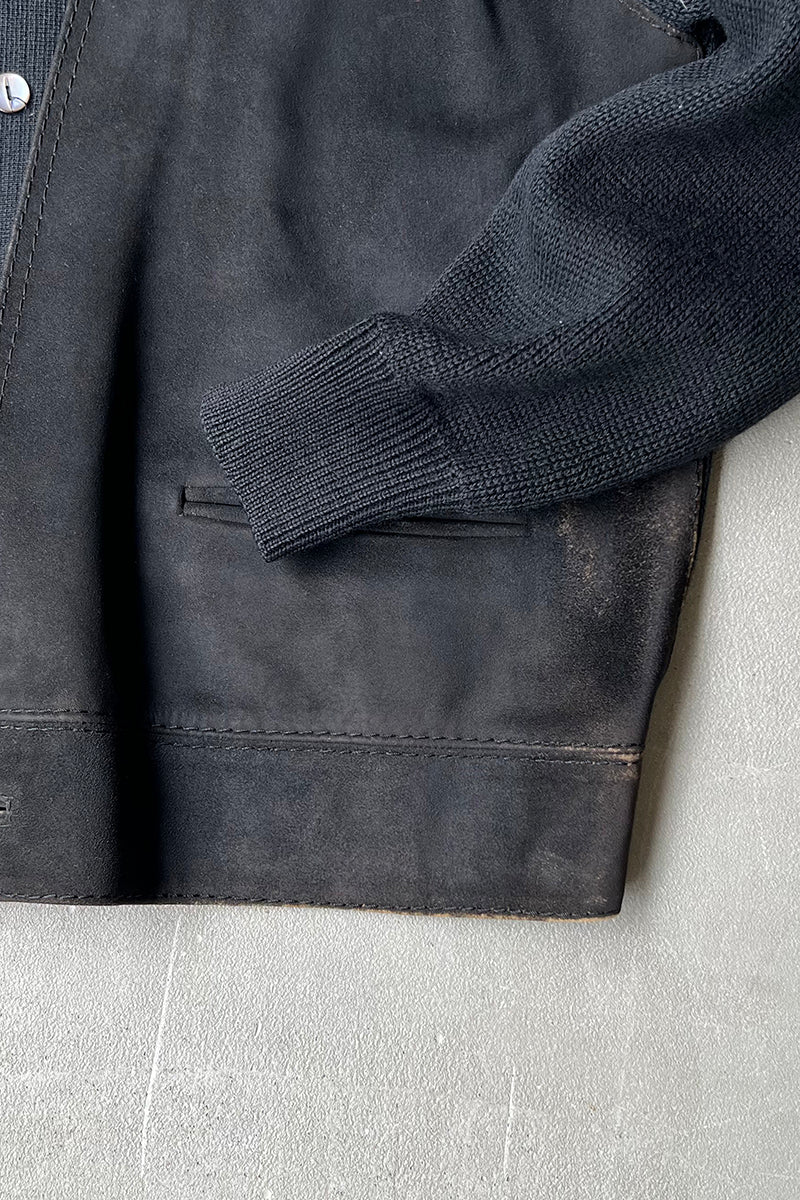 MADE IN SPAIN 70-80'S KNIT & SUEDE JACKET / BLACK [SIZE: M USED]