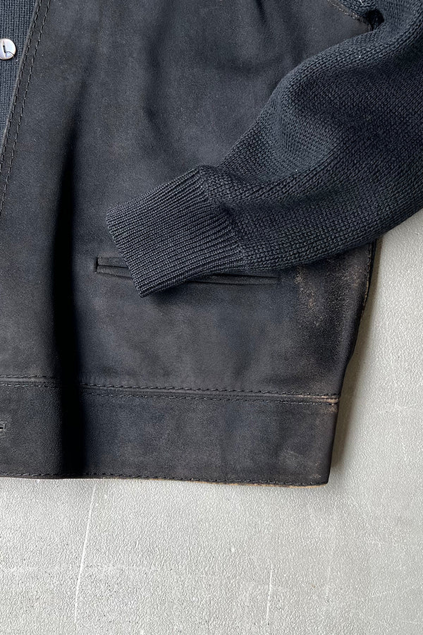MADE IN SPAIN 70-80'S KNIT & SUEDE JACKET / BLACK [SIZE: M USED]