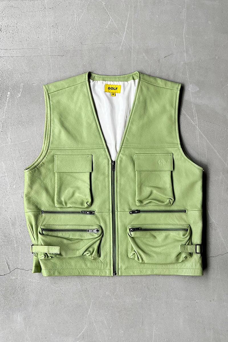 LEATHER VEST / GREEN [SIZE: M USED]