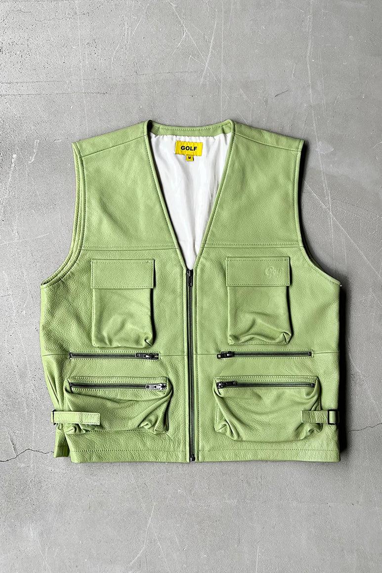 LEATHER VEST / GREEN [SIZE: M USED]