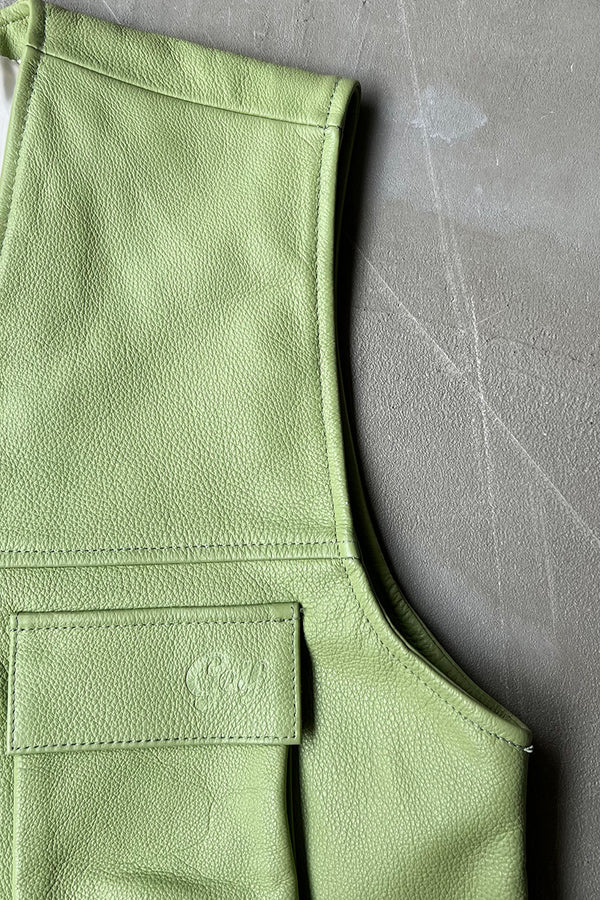 LEATHER VEST / GREEN [SIZE: M USED]