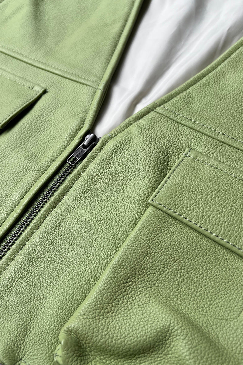 LEATHER VEST / GREEN [SIZE: M USED]