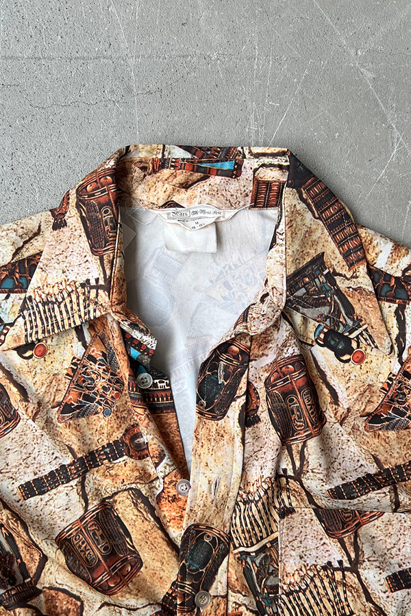 MADE IN CANADA 70'S L/S PATTERN SHIRT / BROWN [SIZE: M USED]