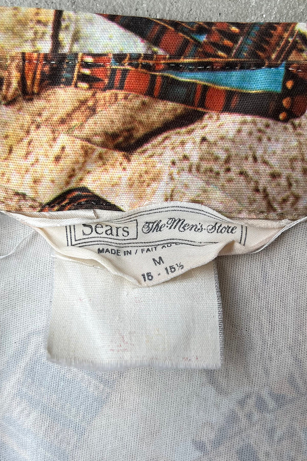 MADE IN CANADA 70'S L/S PATTERN SHIRT / BROWN [SIZE: M USED]