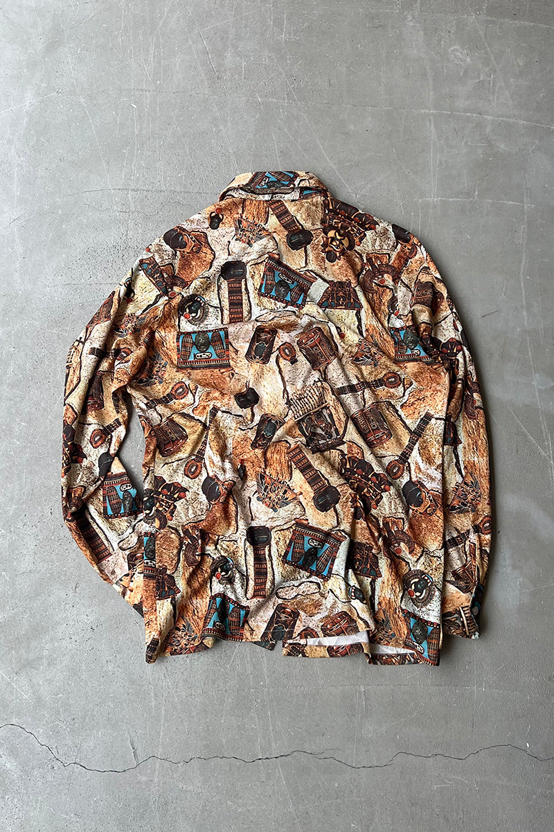 MADE IN CANADA 70'S L/S PATTERN SHIRT / BROWN [SIZE: M USED]