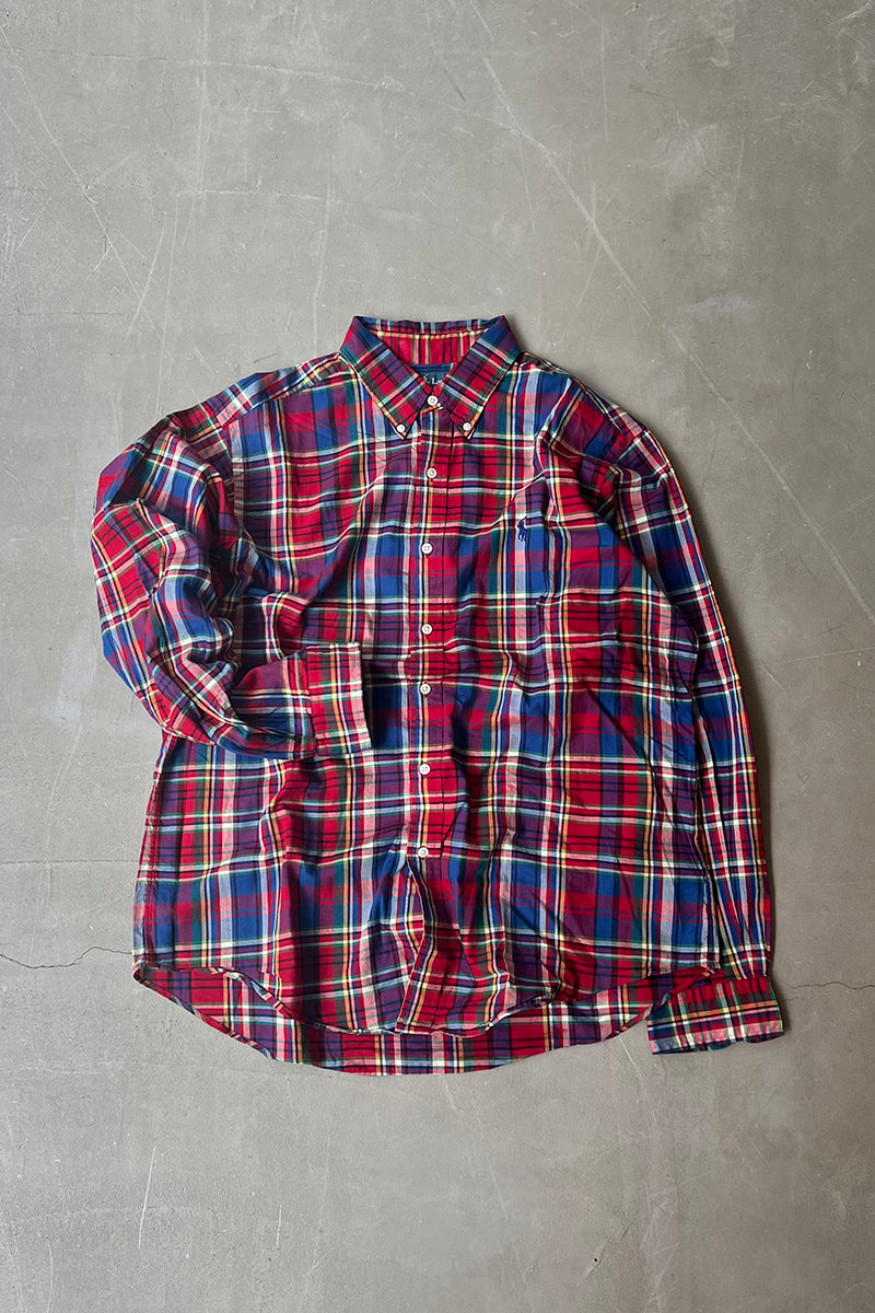 90'S  CHECK CLASSIC FIT L/S SHIRT / RED [SIZE: L USED]