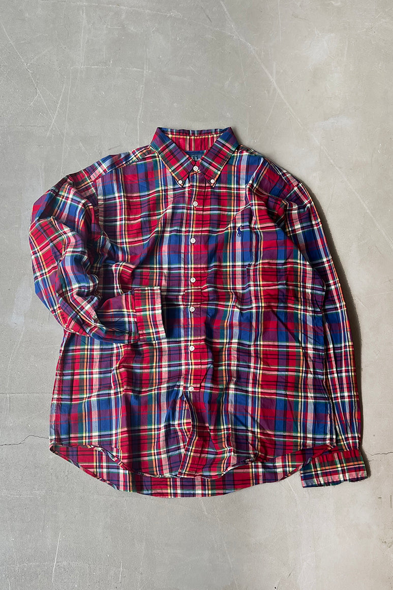 90'S CHECK CLASSIC FIT L/S SHIRT / RED [SIZE: L USED]