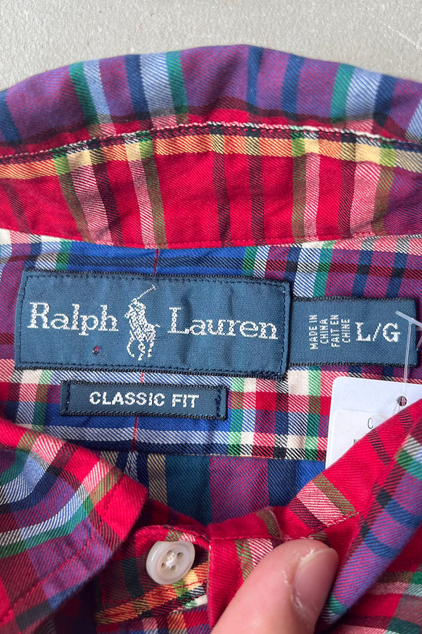 90'S CHECK CLASSIC FIT L/S SHIRT / RED [SIZE: L USED]