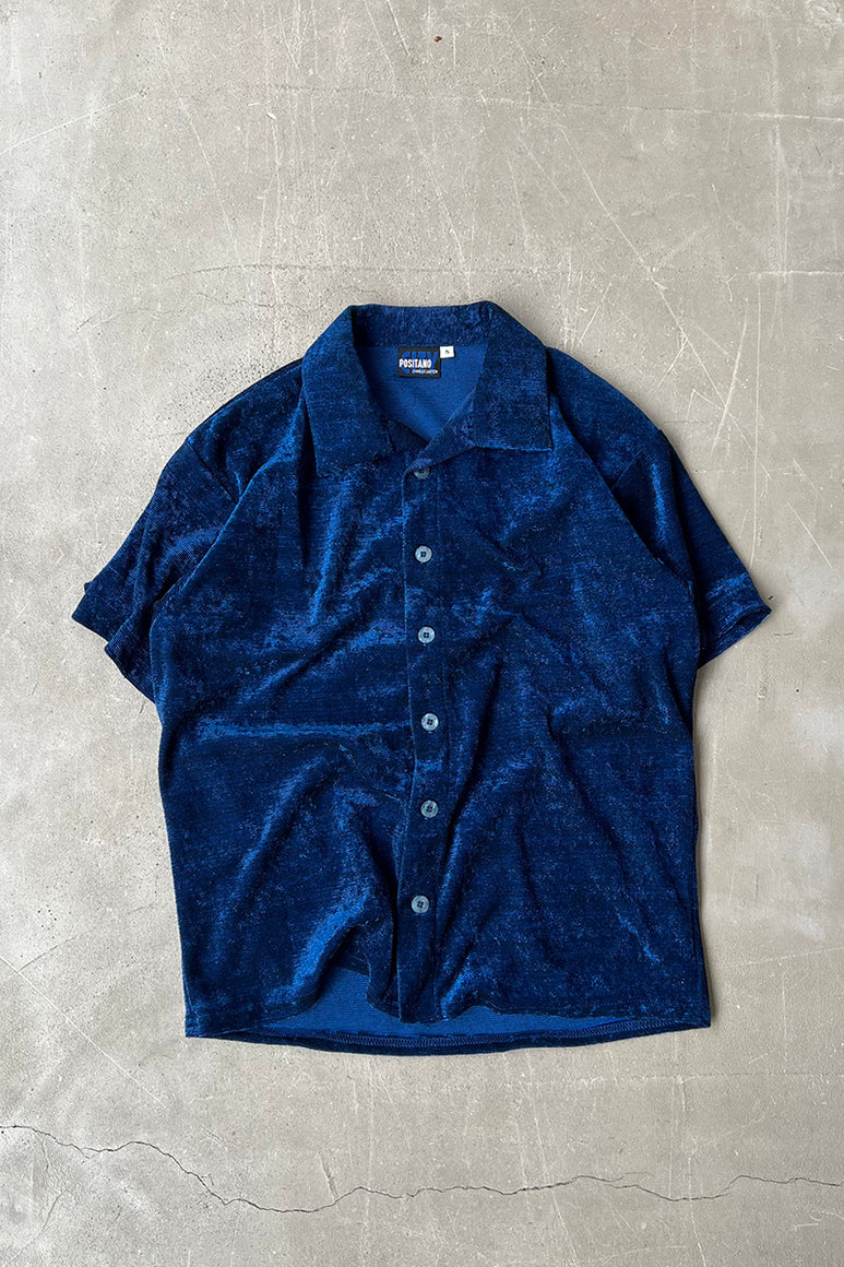 90'S S/S PATTERN SHIRT / NAVY [SIZE: S USED]